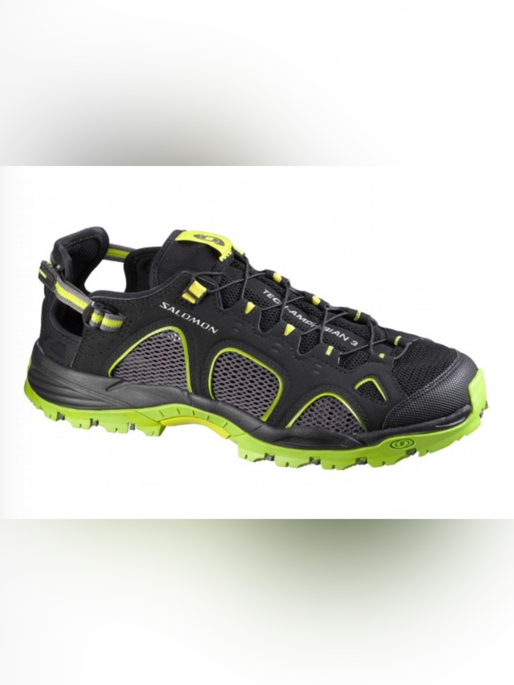 Salomon Men's TechAmphibian 3 Mesh Hiking River Water Sneakers Black Green Sz 11
